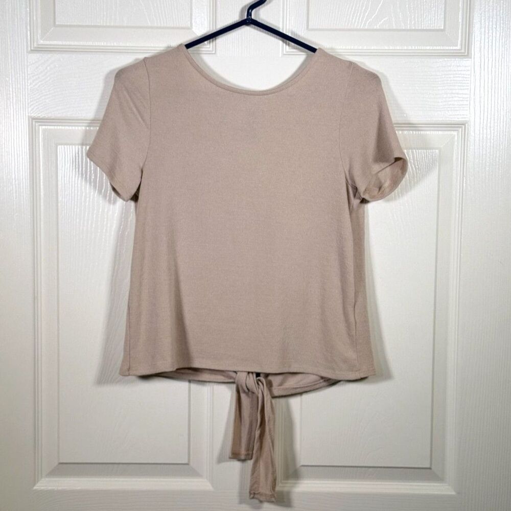 Ayla Beige Open Back Short Sleeve Shirt - Small